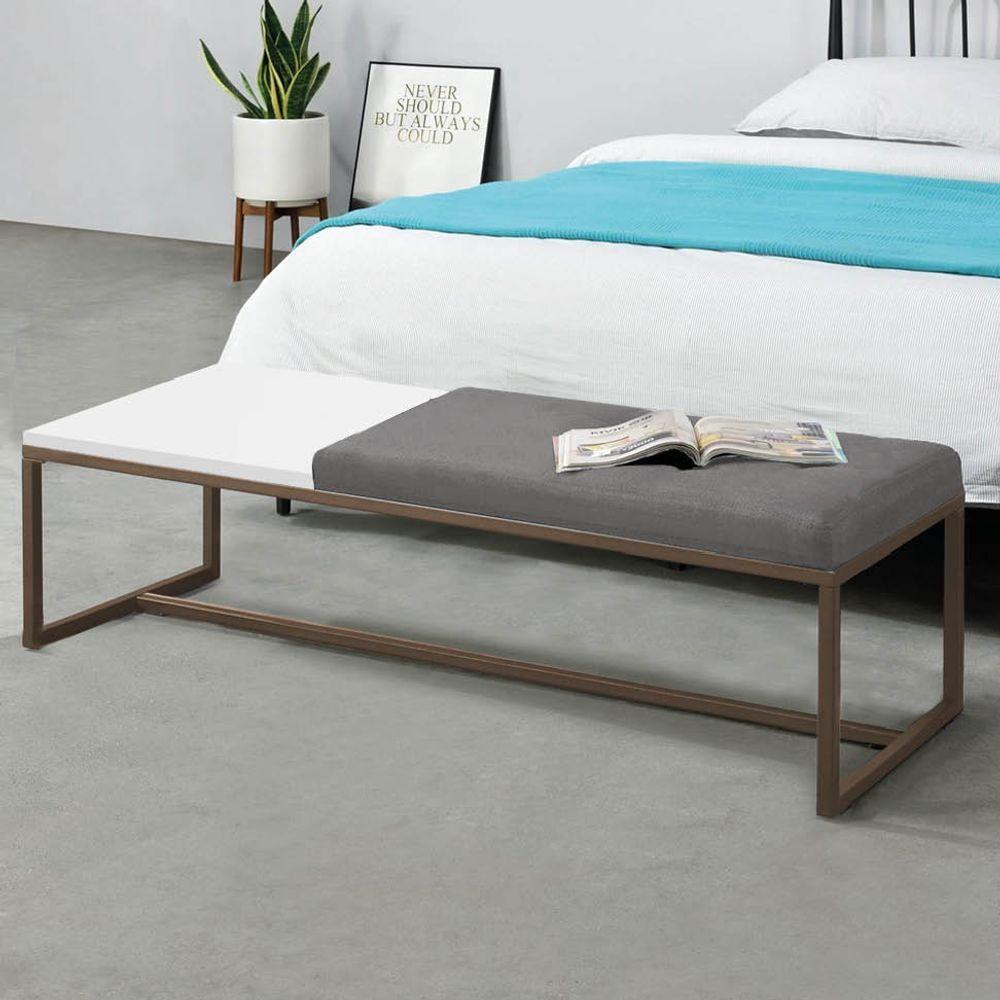 Miniatura Calçadeira Recamier Londres 195cm Marrom Suede Cinza Mdf Branco - Ahazzo Móveis