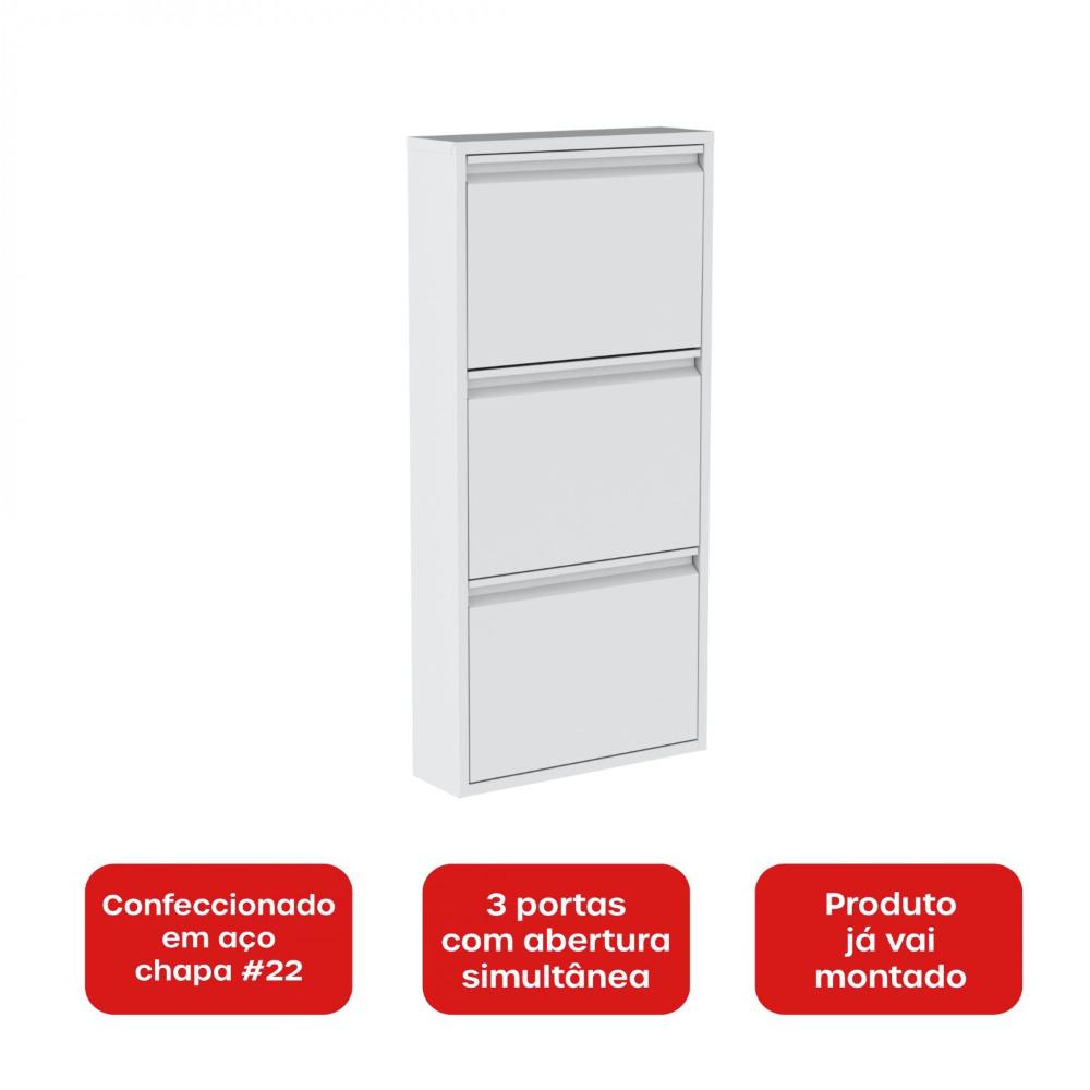 Miniatura Sapateira Aço 3 Gavetas Pandin Móveis Branco
