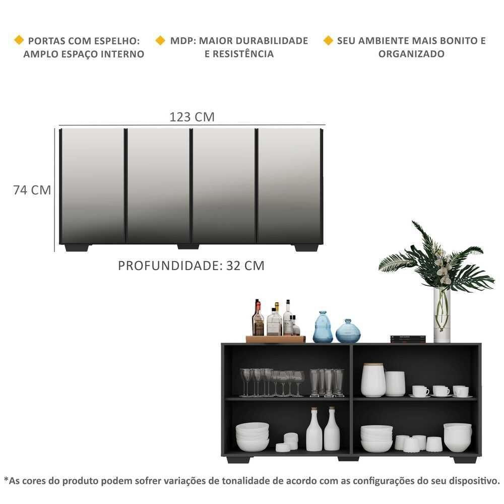 Aparador Buffet 2 Portas Com Espelho Vegas V3614 Preto