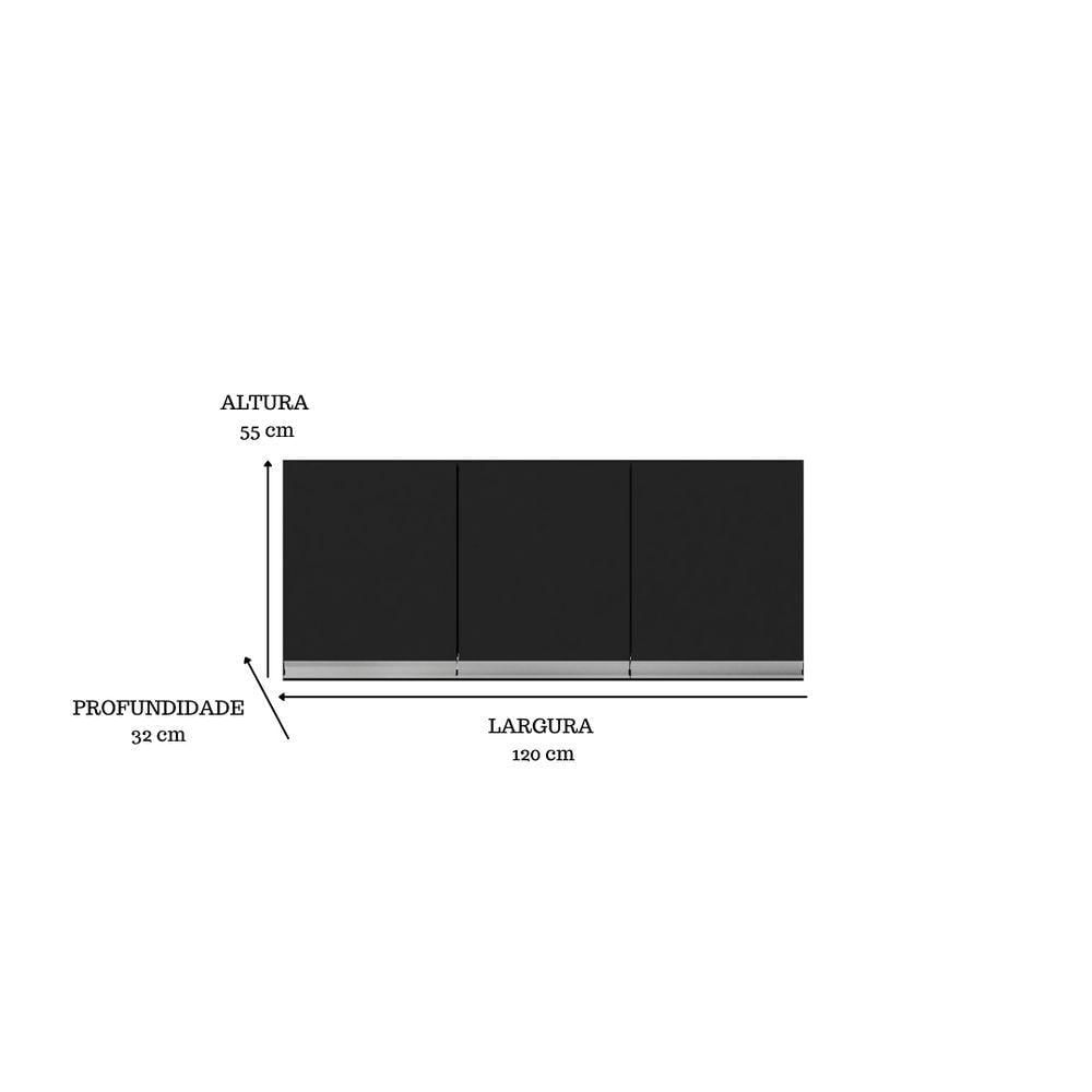 Miniatura Módulo Suspenso Armário Aéreo P- Cozinha Andreia 120cm C- 3 Portas