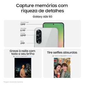 Smartphone Samsung Galaxy A26 Tela 6.7" 256GB 5G Câmera Tripla 50MP Preto