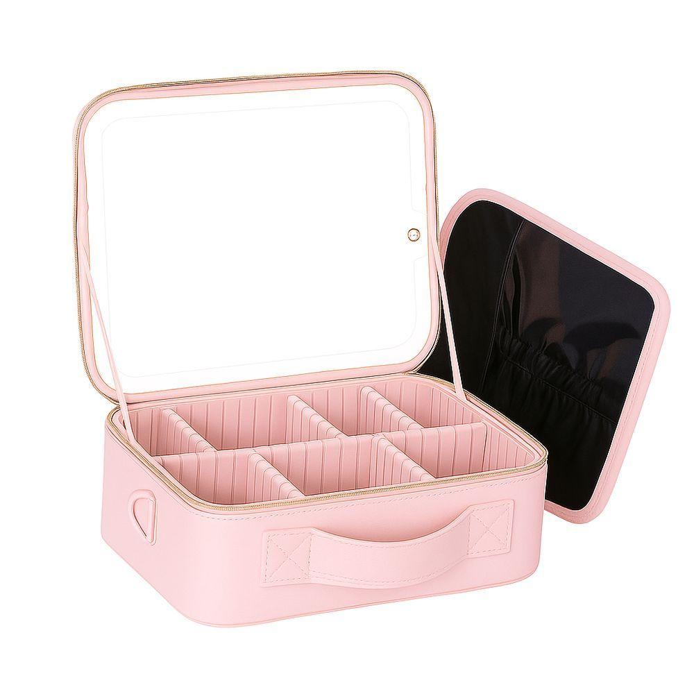 Miniatura Maleta De Maquiagem Com Espelho Led - Ideal Para Viagens - Rosa