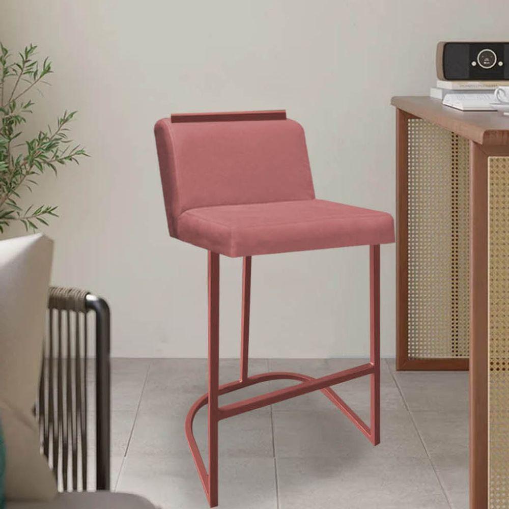 Miniatura Banqueta Com Encosto Ninna Bistrô Cozinha Aplique Ferro Bronze Suede Rose Gold - Ahazzo Móveis