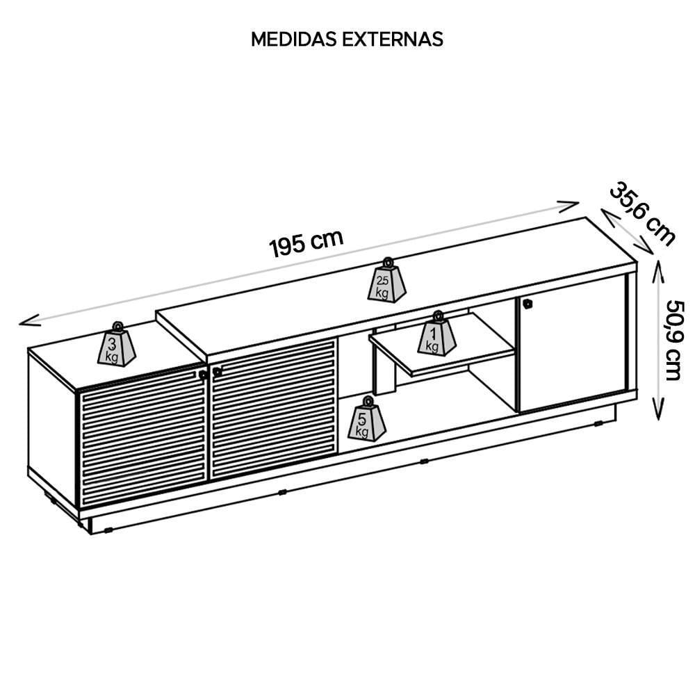 Miniatura Bancada Rack Tv Até 65 Polegadas 3 Portas Las Vegas Caemmun