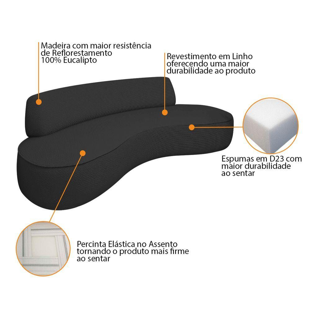 Sofá Curvo 180cm 2 Lugares E 2 Poltrona Amsterdã Linho - Amarena Móveis Cor Preto