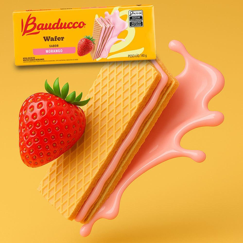 Miniatura Biscoito Wafer Bauducco Morango Kit 36 Pacotes De 140G