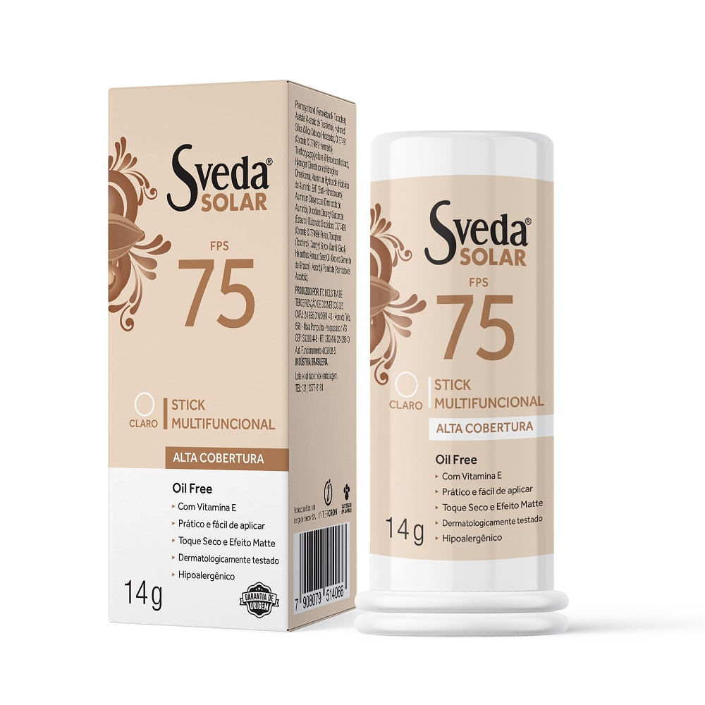 Miniatura Protetor Solar Sveda Stick Multifuncional Claro Fps75 14g