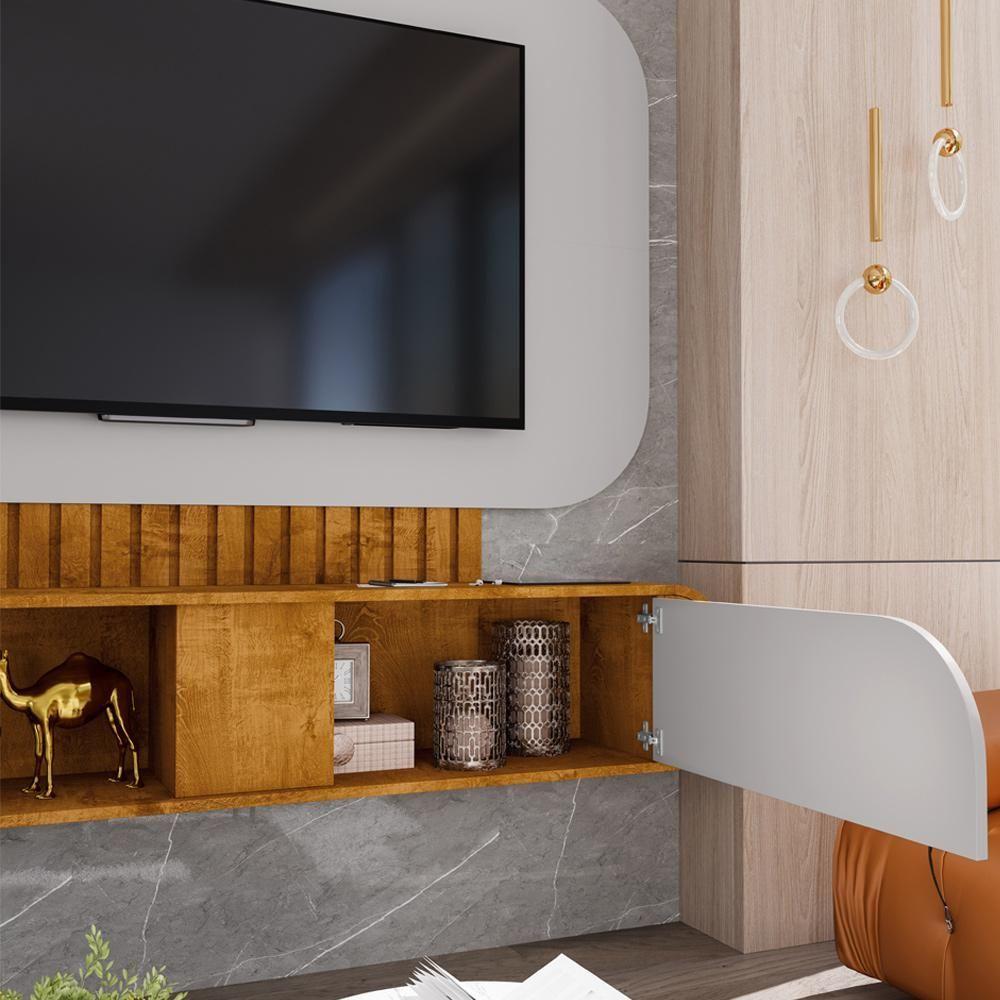 Painel Para Tv 55 Pol Com Bancada Suspensa Maestri B02 Naturalle Off White - Lyam Decor