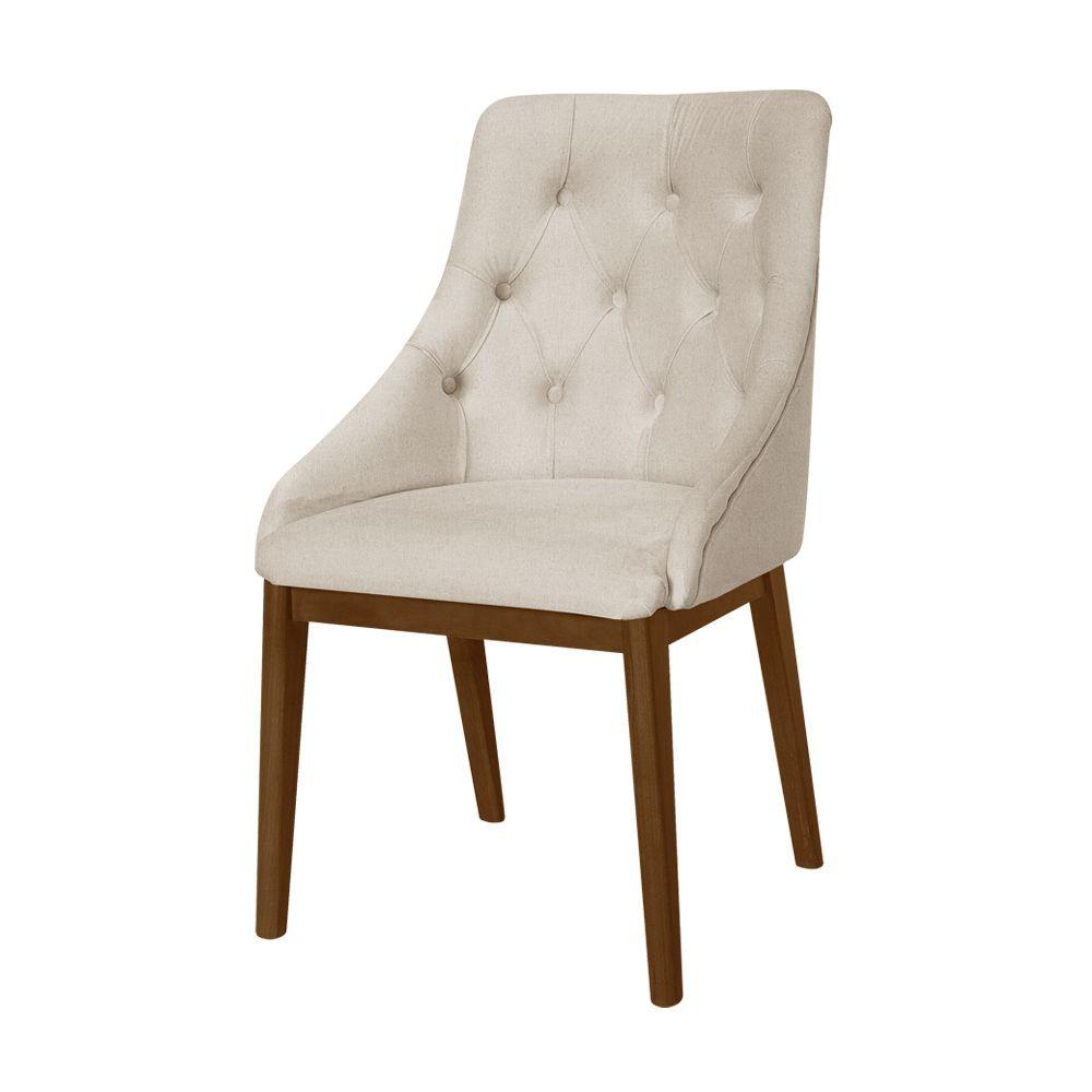Miniatura Kit 2 Cadeiras De Jantar Estofada Capitonê Linho Bege Base Madeira Maciça Imbuia Bege