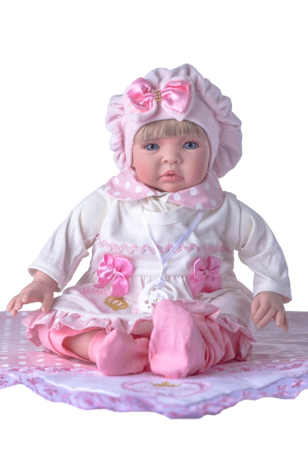 Miniatura Boneca Bebê Reborn Princesa Larinha Loira 53Cm 20 Acessórios