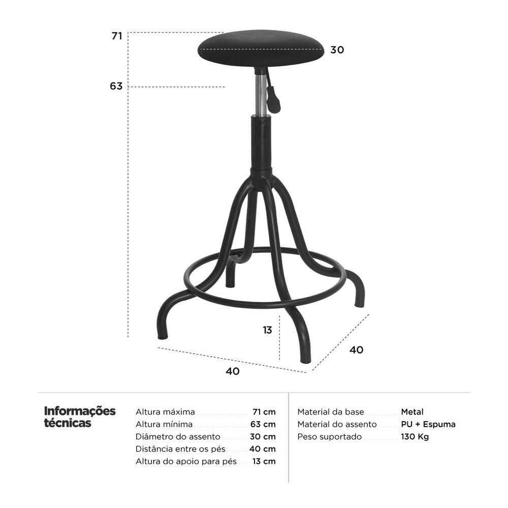 Kit 3 Banquetas Estofadas Cozinha Industrial Loft Giratória West Preto