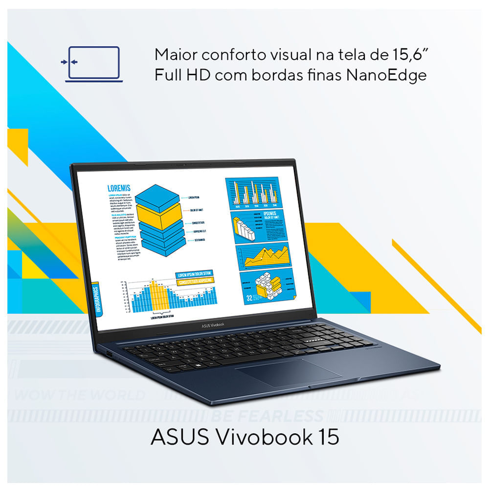 Miniatura Notebook ASUS VivoBook 15, Intel Core i5, 8GB, 512GB SSD, W11 Home, 15.6'' FHD, Quiet Blue - X1504VA-NJ1743W BIVOLT