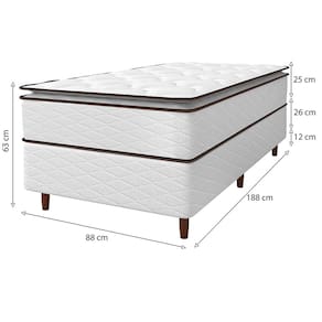 Cama Box de Solteiro Umaflex New Itália com Molas Ensacadas e Pillow Top D26 - 63x88x188cm - Branco/Marrom