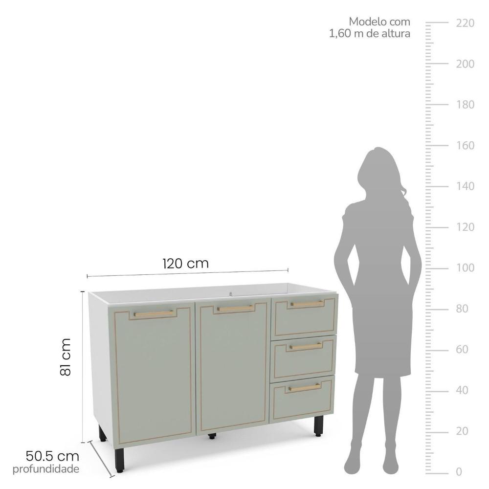 Cozinha Completa 4 Peças 224,5cm X 270cm Amara Branco/Verde Oliva