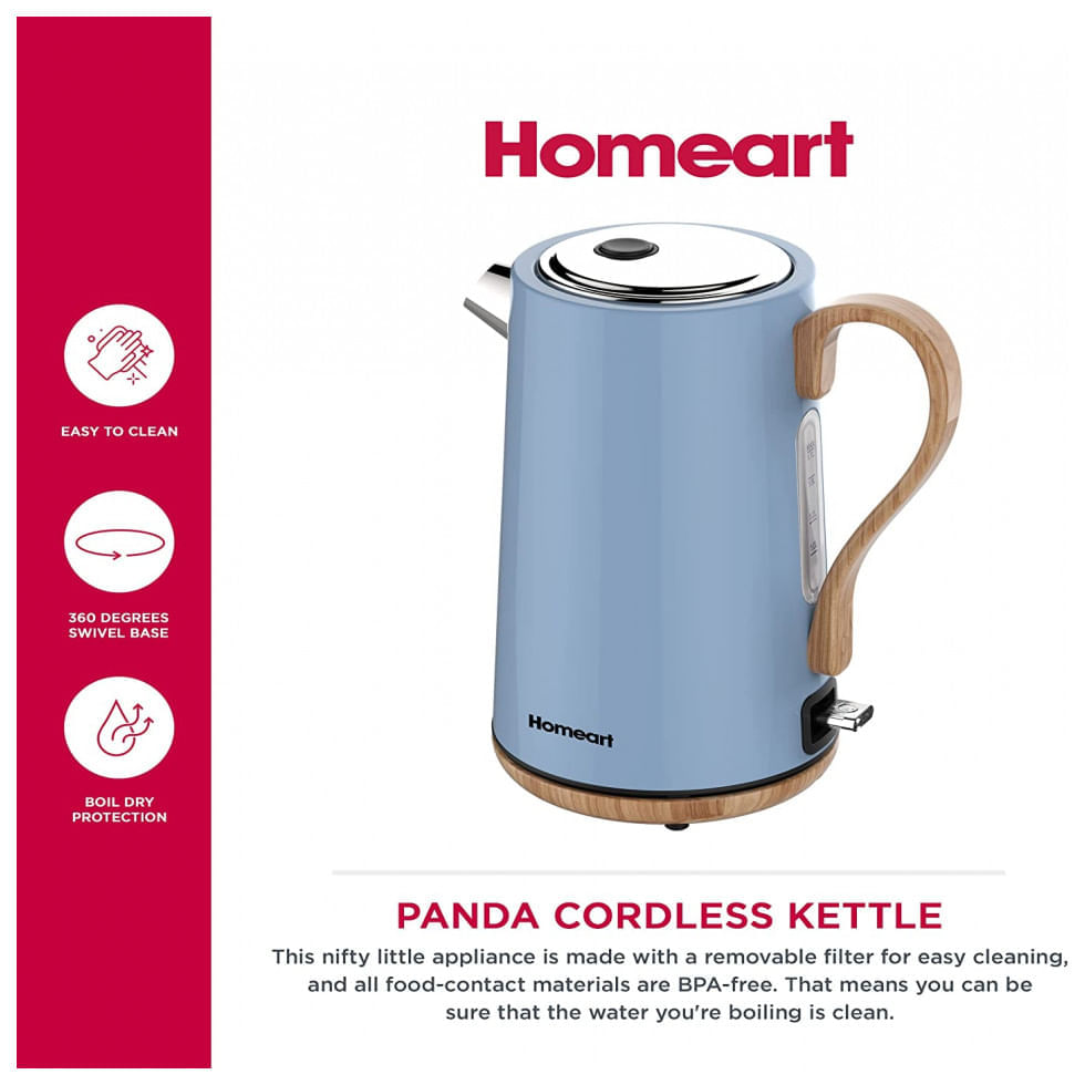 Miniatura Chaleira Elétrica Homeart 1.7L em Aço Inoxidável com Desligamento Automático e Proteção Contra Fervura, 110V 1500W, Azul