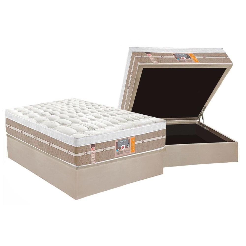 Miniatura Cama Box Baú Casal: Colchão Molas Masterpocket Ensacadas Castor Silver Star Air + Base Crc Suede Clean (138x188)