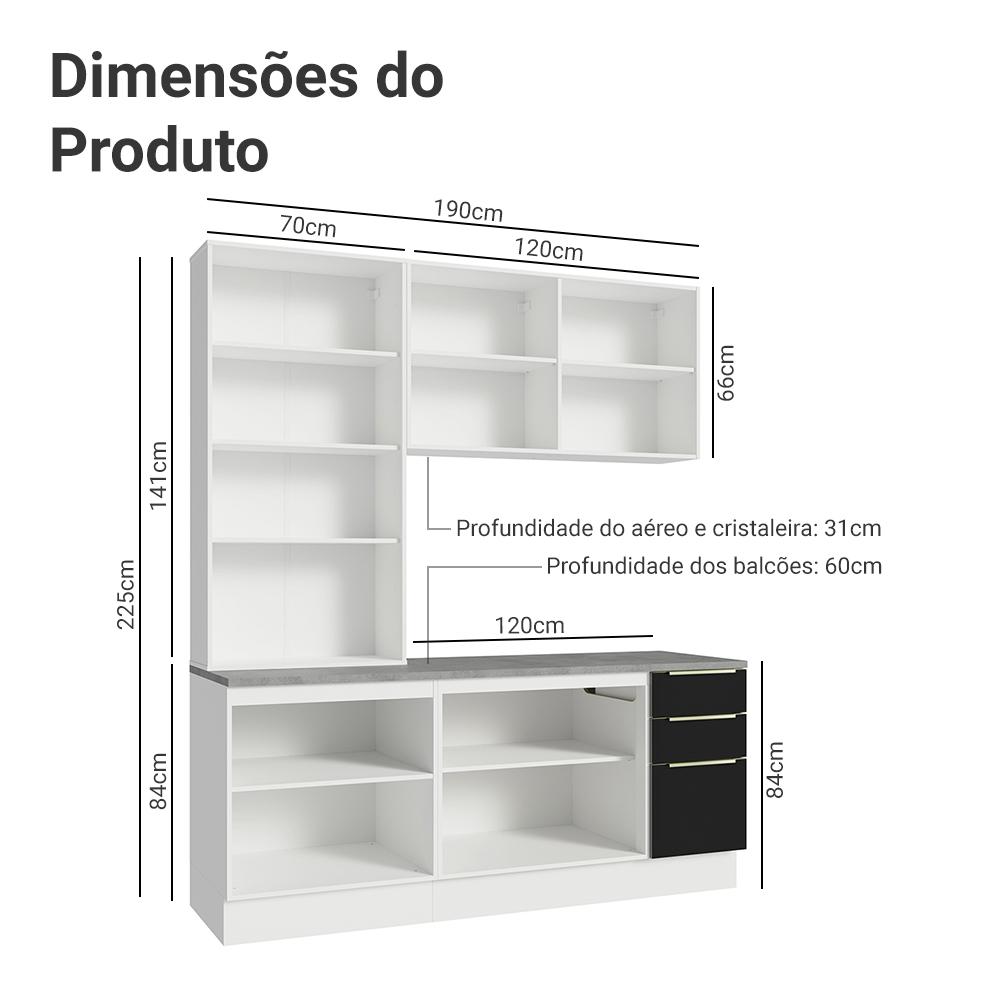 Miniatura Armário de Cozinha Compacta 190cm Branco/Preto Lux Madesa 02 Branco/Preto