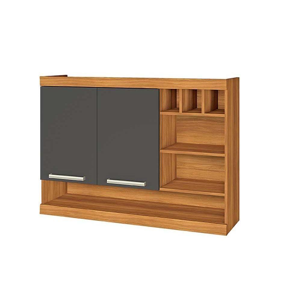 Miniatura Armário Aéreo P- Cozinha Burguesa 2 Portas C- Adega E 3 Nichos 120cm Freijo-grafite - Nesher