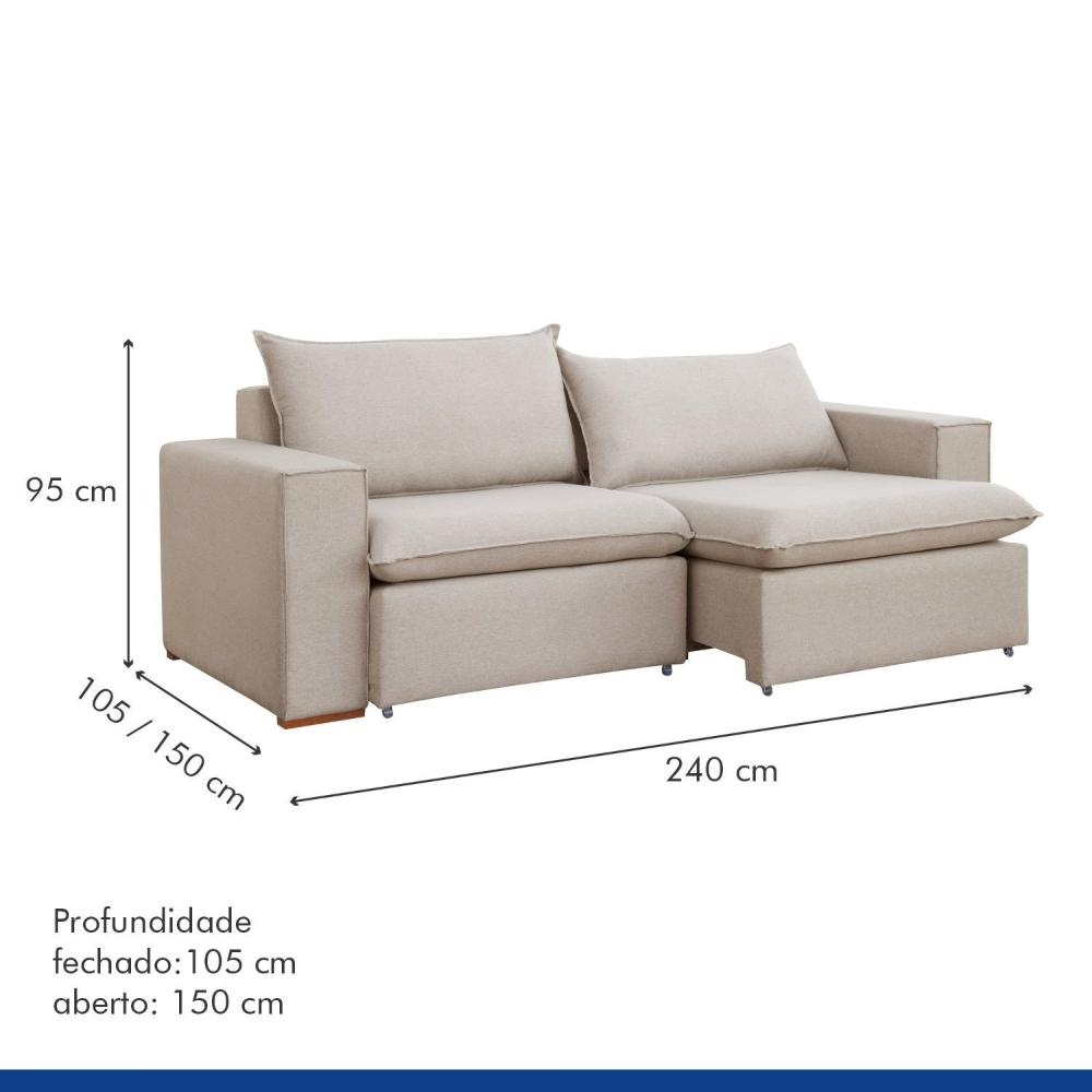 Miniatura Sofá Retrátil 240cm Barcelona Veludo/Bege Claro