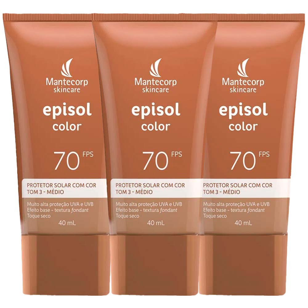 Miniatura Mantecorp Skincare Episol Kit com 3 Unidades – Protetor Solar com Cor FPS70 – Médio 40ml Kit