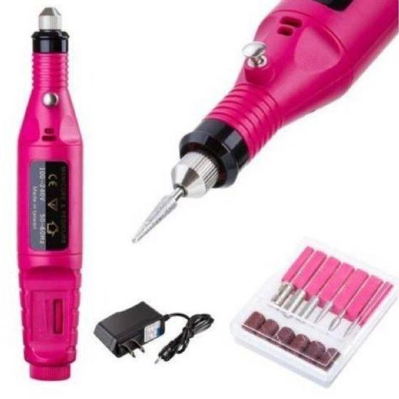 Miniatura Lixa Elétrica Manicure Licha Rosa Unha Gel Fibra