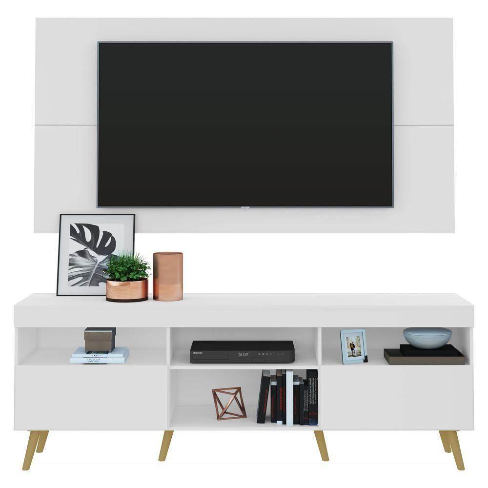 Miniatura Rack Com Painel Tv 65" Retrô Flórida Multimóveis V3133 Branco/Natural Branco/Natural