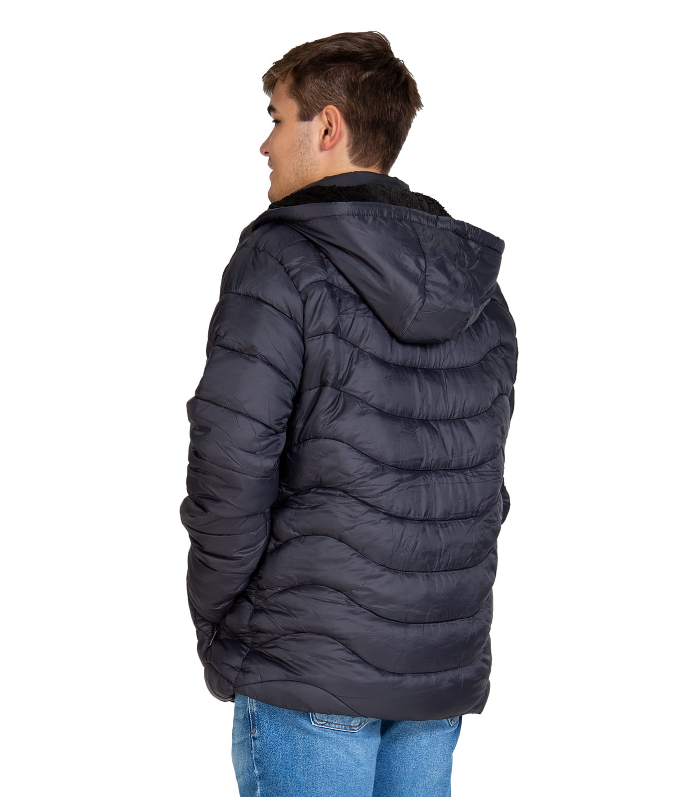 Miniatura Jaqueta Puffer Masculina Com Capuz Sea Surf Preto G