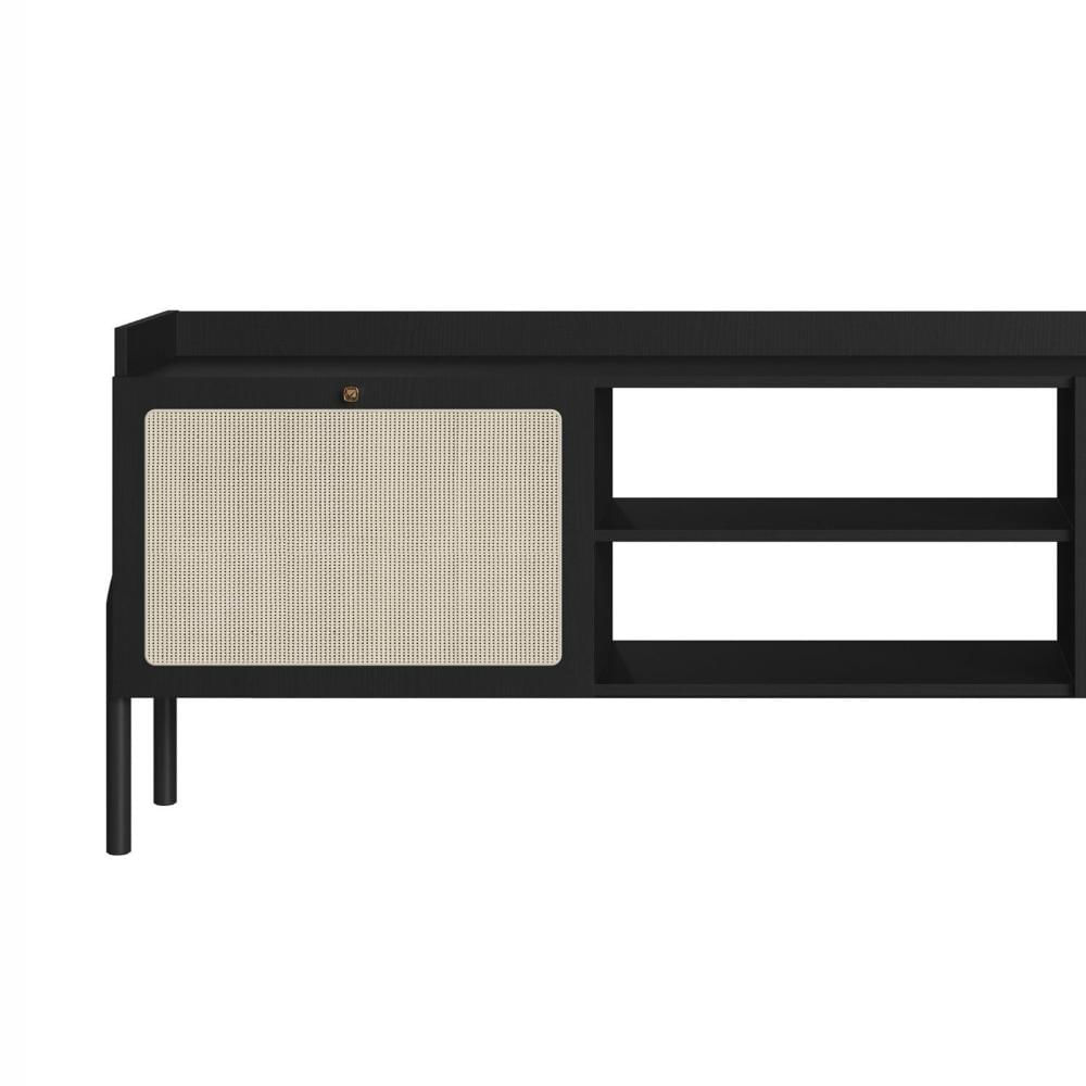 Rack para TV até 65 Polegadas 2 Portas 183cm Palhinha Pé Madeira Oslo Nero/Preto