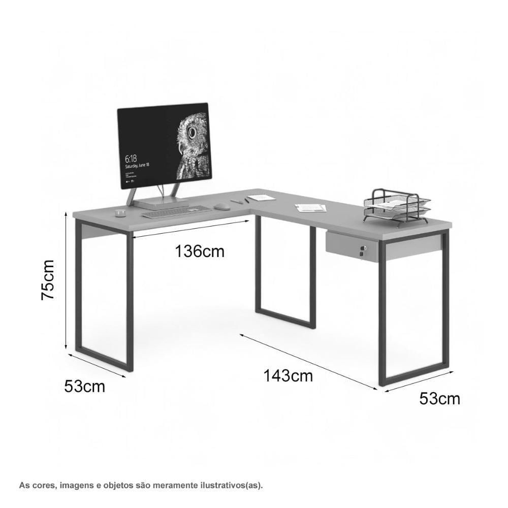 Miniatura Mesa Home Office Escrivaninha L Industriale Branco Com Gaveteiro