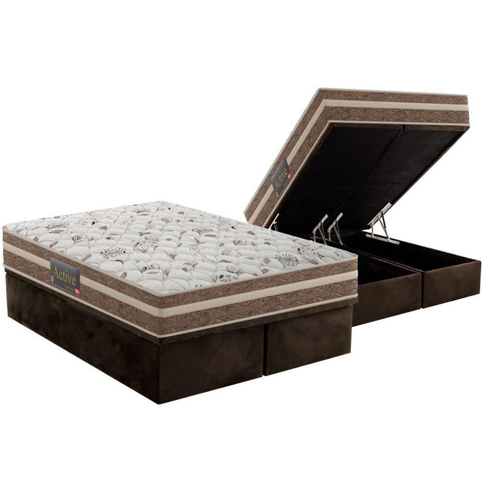 Miniatura Cama Box Baú Queen: Colchão Anatômico Pelmex D28 / Ep Active Extra Firme Touch + Base Brown(158X198)