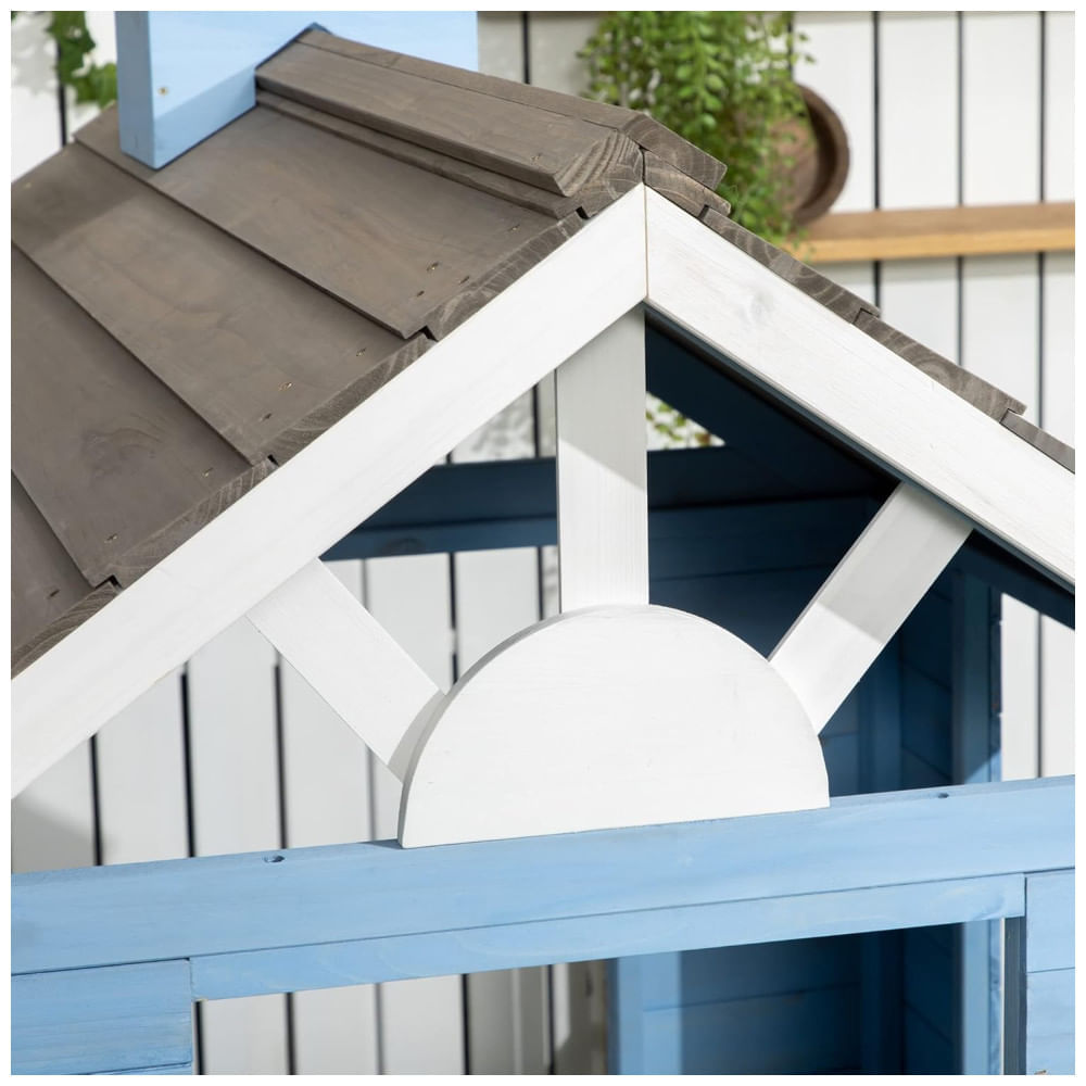 Casinha Infantil de Madeira para Área Externa Estilo Country com Porta, Janelas, Posto de Serviço e Vasos de Flores para Crianças de 3 a 7 Anos, 110v