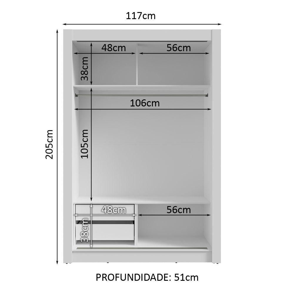 Guarda-roupa Solteiro 2 Portas De Correr Com Espelho 2 Gavetas Branco/preto Vivare Madesa Branco/preto