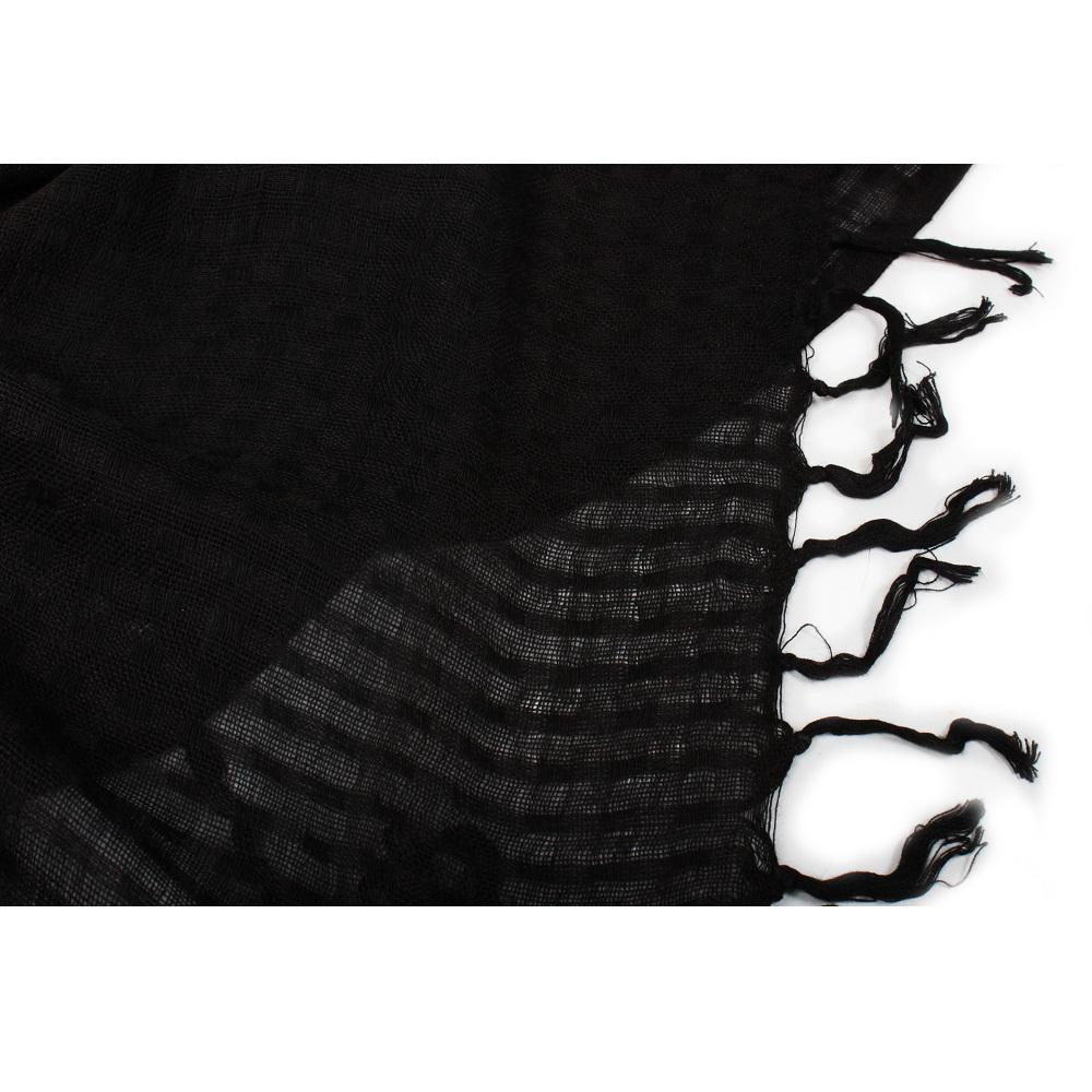 Miniatura Lenço Preto Com Listras Pretas E Franja Viscose 75X75Cm