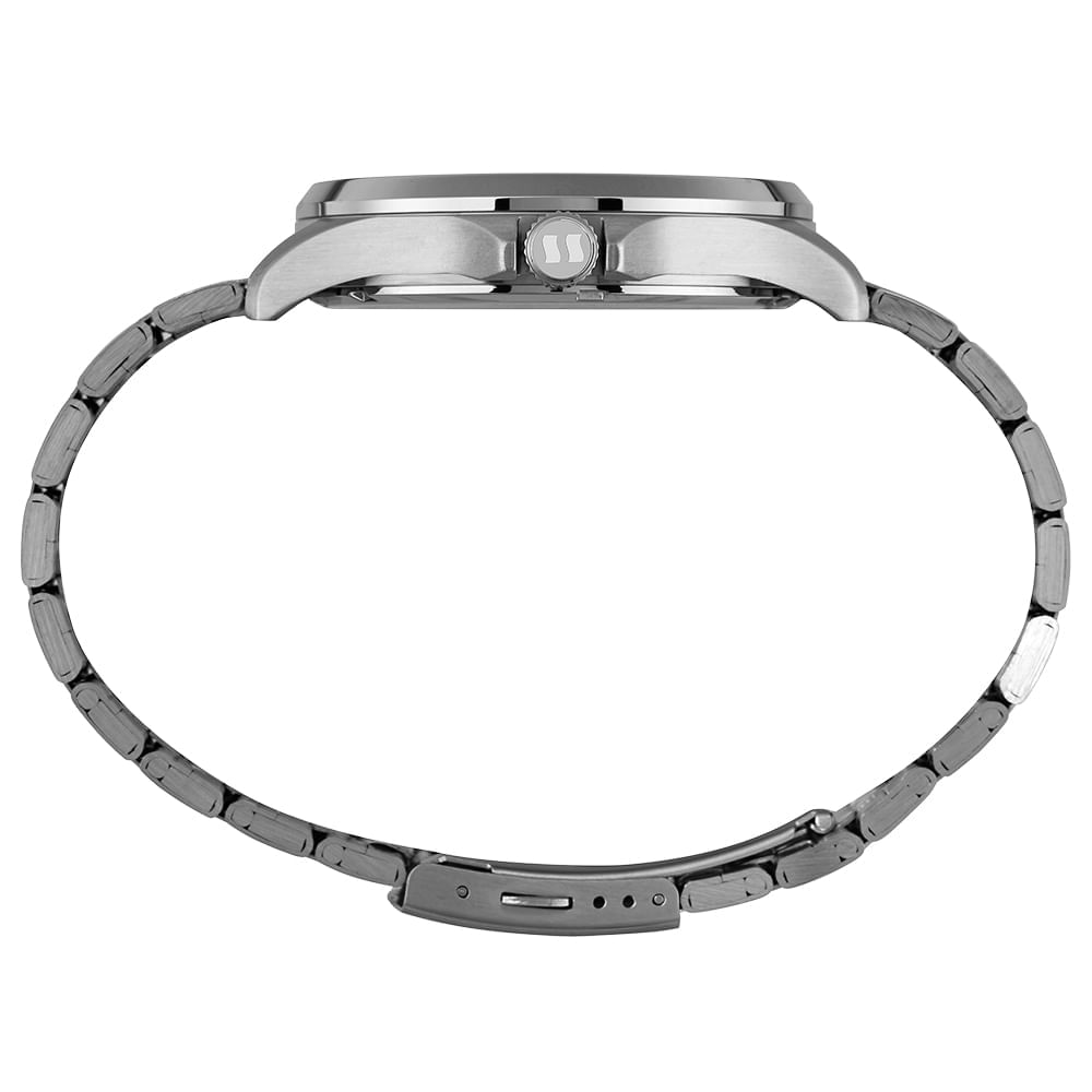 Miniatura Kit Relógio Masculino Aço Calendário Prata Com Pulseira Trançada