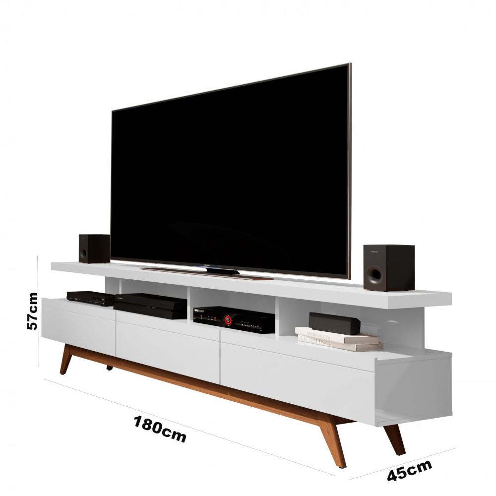 Miniatura Rack para TV até 72 Polegadas 3 Gavetas Vivare Wood Móveis Germai Branco