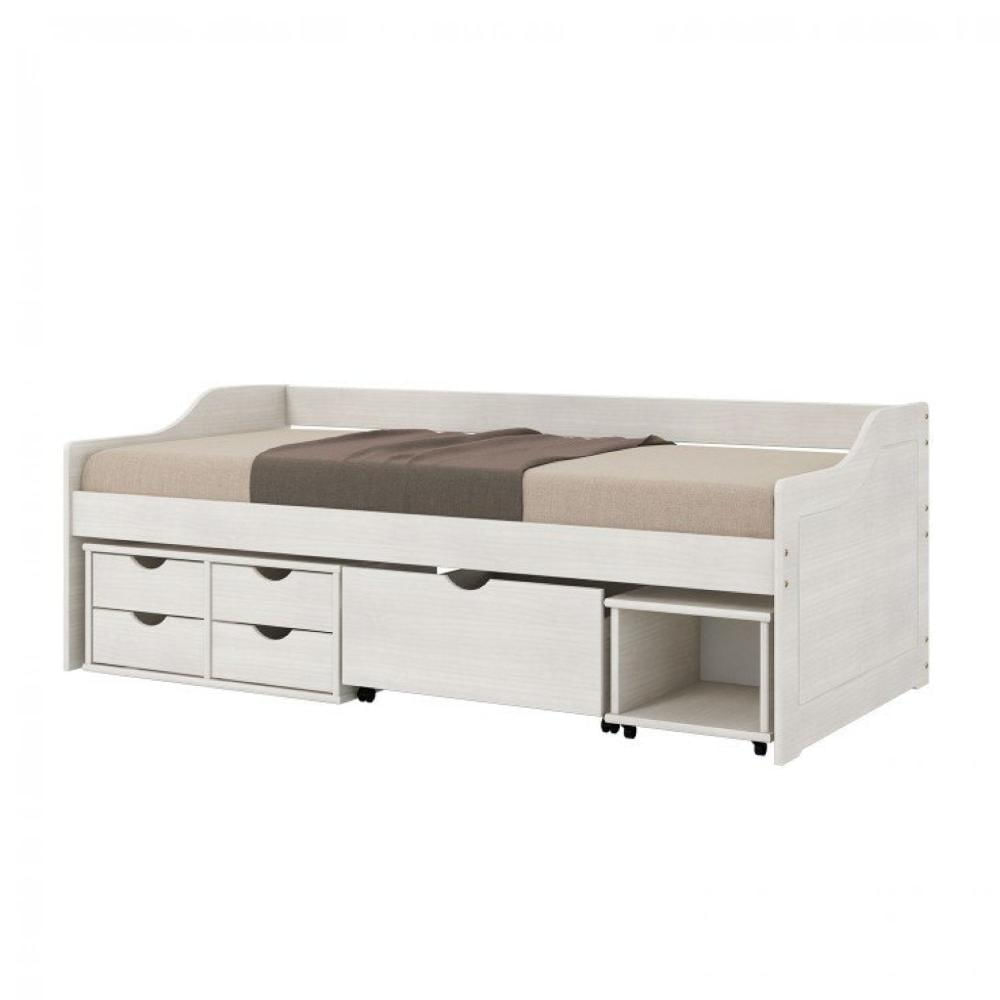 Cama Solteiro 5 Gavetas e Nicho Madeira Maciça Floro Inter Link Branco Lavado