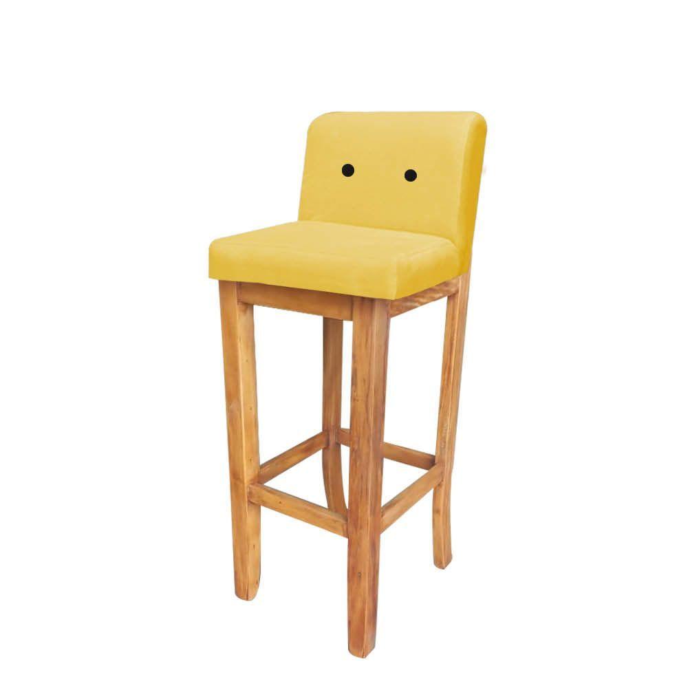 Miniatura Banqueta Alta Com Encosto Aila Balcão Bistrô Sintético Amarelo Botão Preto - Ahazzo Móveis