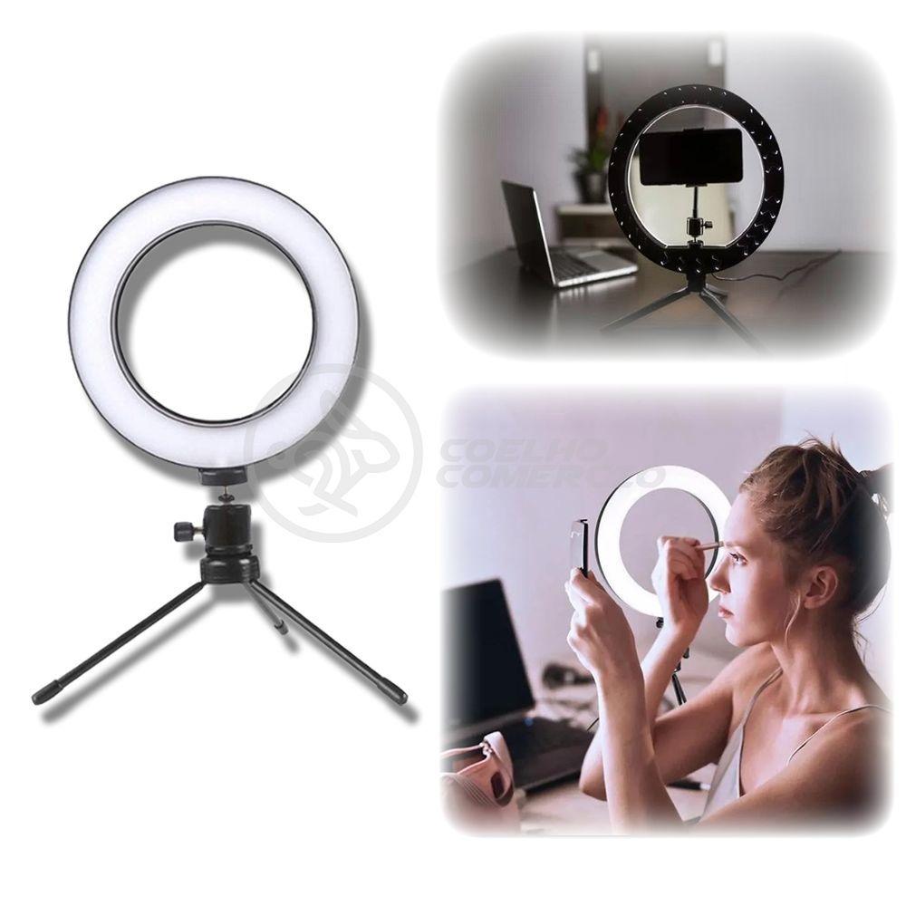 Ring Light De Mesa 6\" Com Tripé De 16cm + Microfone Sf-666 + Disparador De Fotos + Mini Ring Light