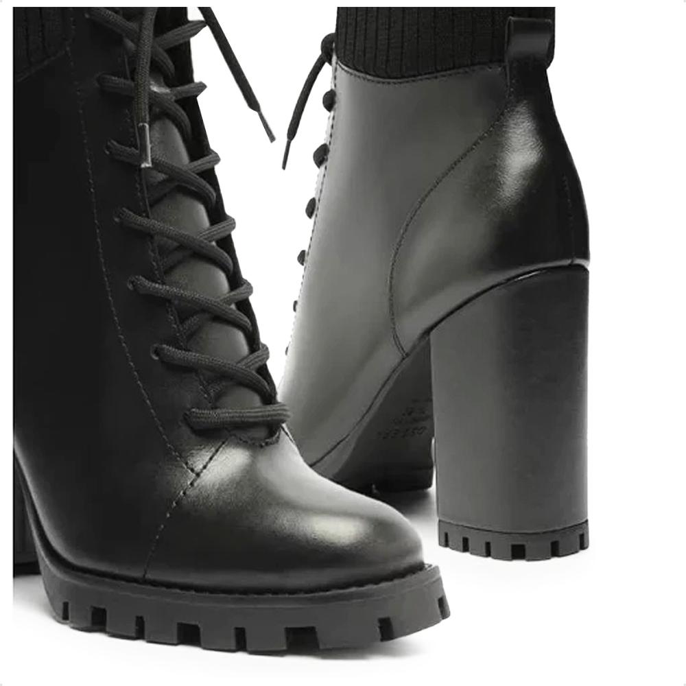 Miniatura Bota Coturno Arezzo Salto Alto Tratorada Feminina Preto - 35