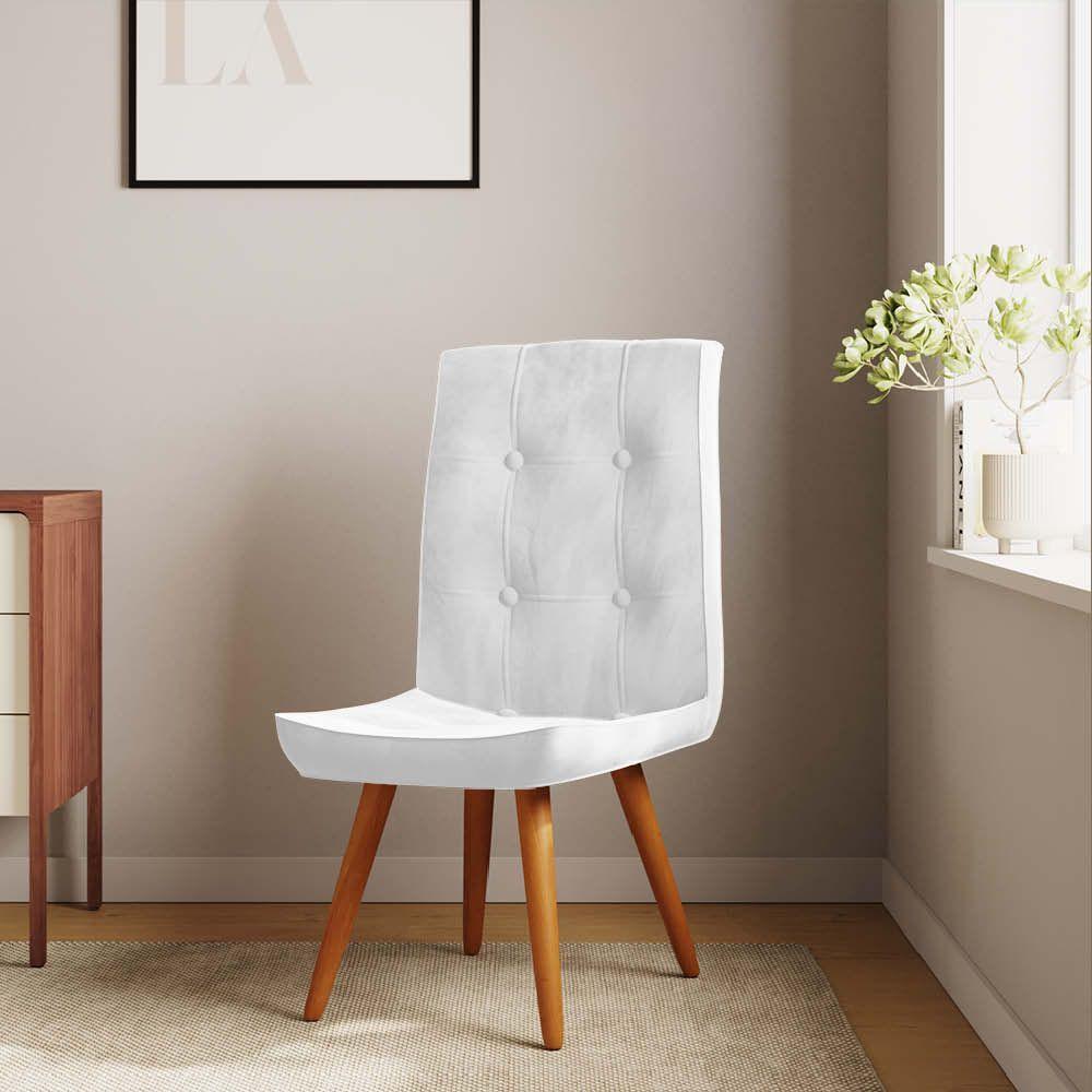 Miniatura Conjunto 03 Cadeira De Jantar Drop Com Botão Base Pé Palito Rústico Corino Branco