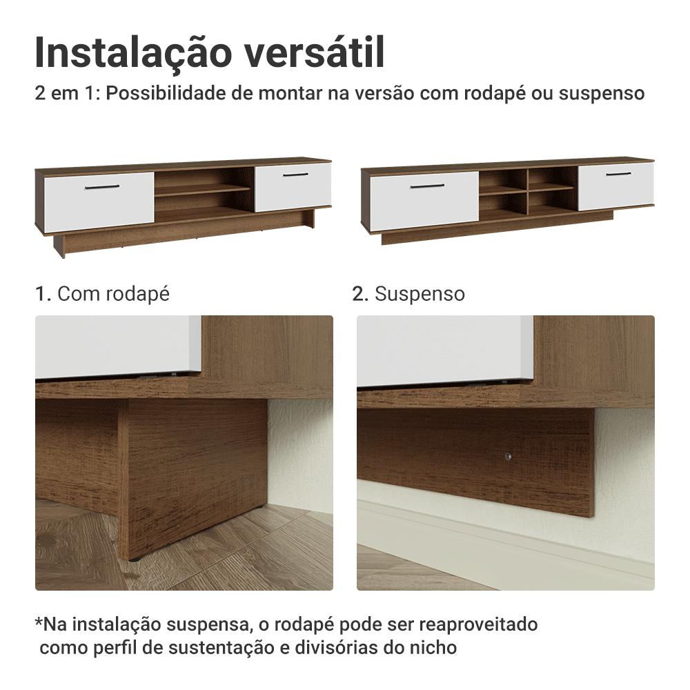 Rack para TV até 80 Polegadas 218 cm 2 Portas Rustic/Branco Agata Madesa
