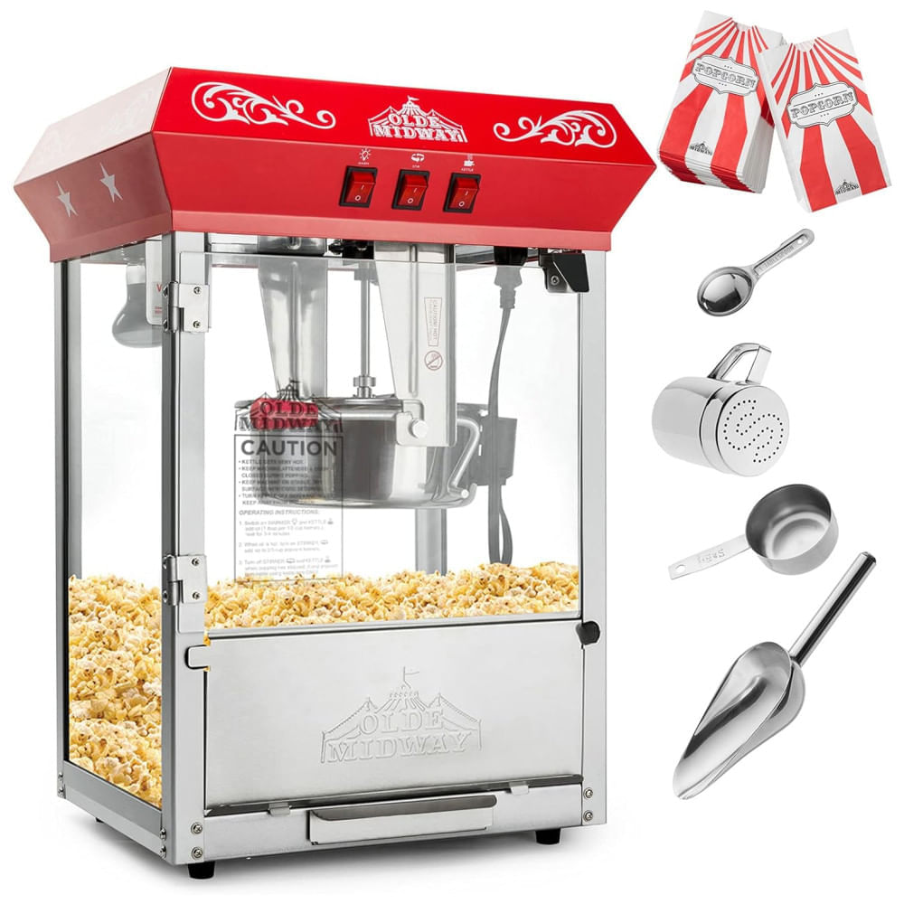 Miniatura Máquina de Pipoca Retro com Panela de 350g, Metal, 120V 850W, Olde Midway