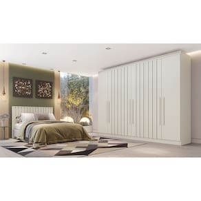 Miniatura Guarda-Roupa Europa Mademarques Sicilia, 6 Portas de Bater, 4 Gavetas e 15 prateleiras - 210cm de Largura Off White