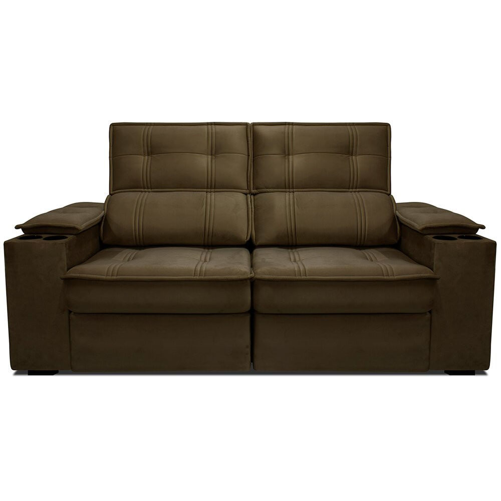 Miniatura Sofá 2,54 Metros Reclinável Gralha Azul Ferrara, Veludo - 3016 Chocolate