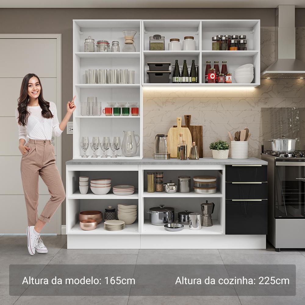 Miniatura Armário de Cozinha Compacta 190cm Branco/Preto Lux Madesa 02 Branco/Preto