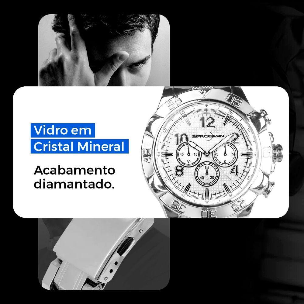 Kit Relógio e Acessórios Orizom Spaceman em Aço Inoxidável Prata com Cordão e Pulseira Masculino