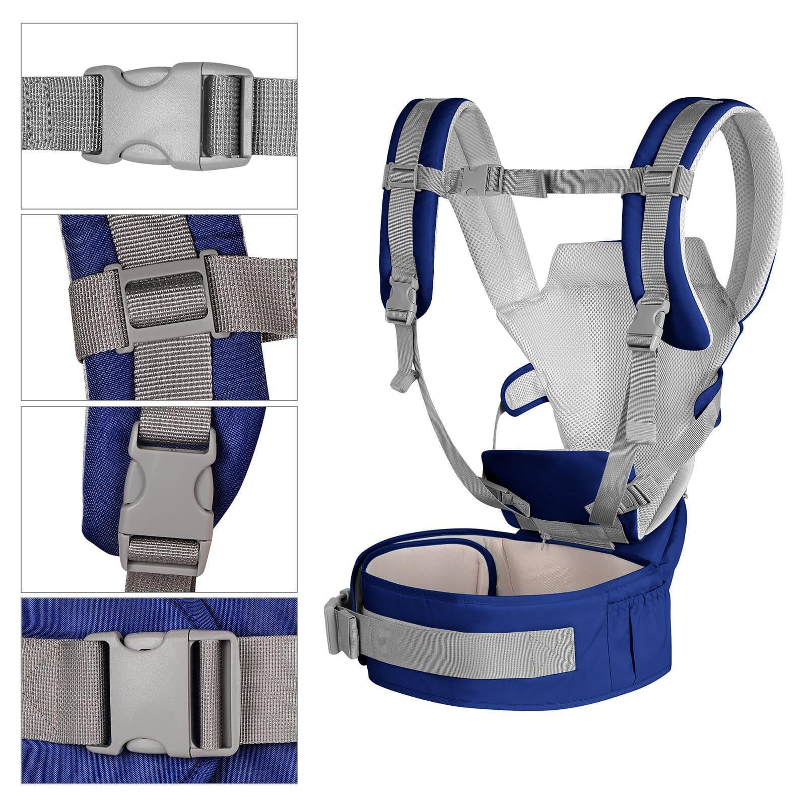 Miniatura Canguru Ergonômico 12 Posições Bebê Com Assento 3 Em 1 Azul