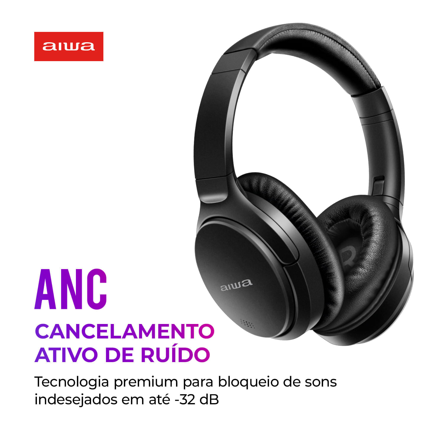 Miniatura Fone de Ouvido Headphone AIWA HP-01-B BT ANC Alta Definição FONE DE OUVIDO AWS-HP-01-B BIVOLT