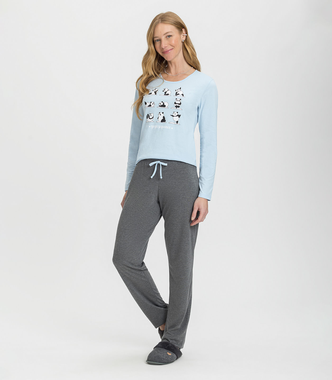 Miniatura Pijama Feminino Manga Longa Mensageira Da Paz Azul G