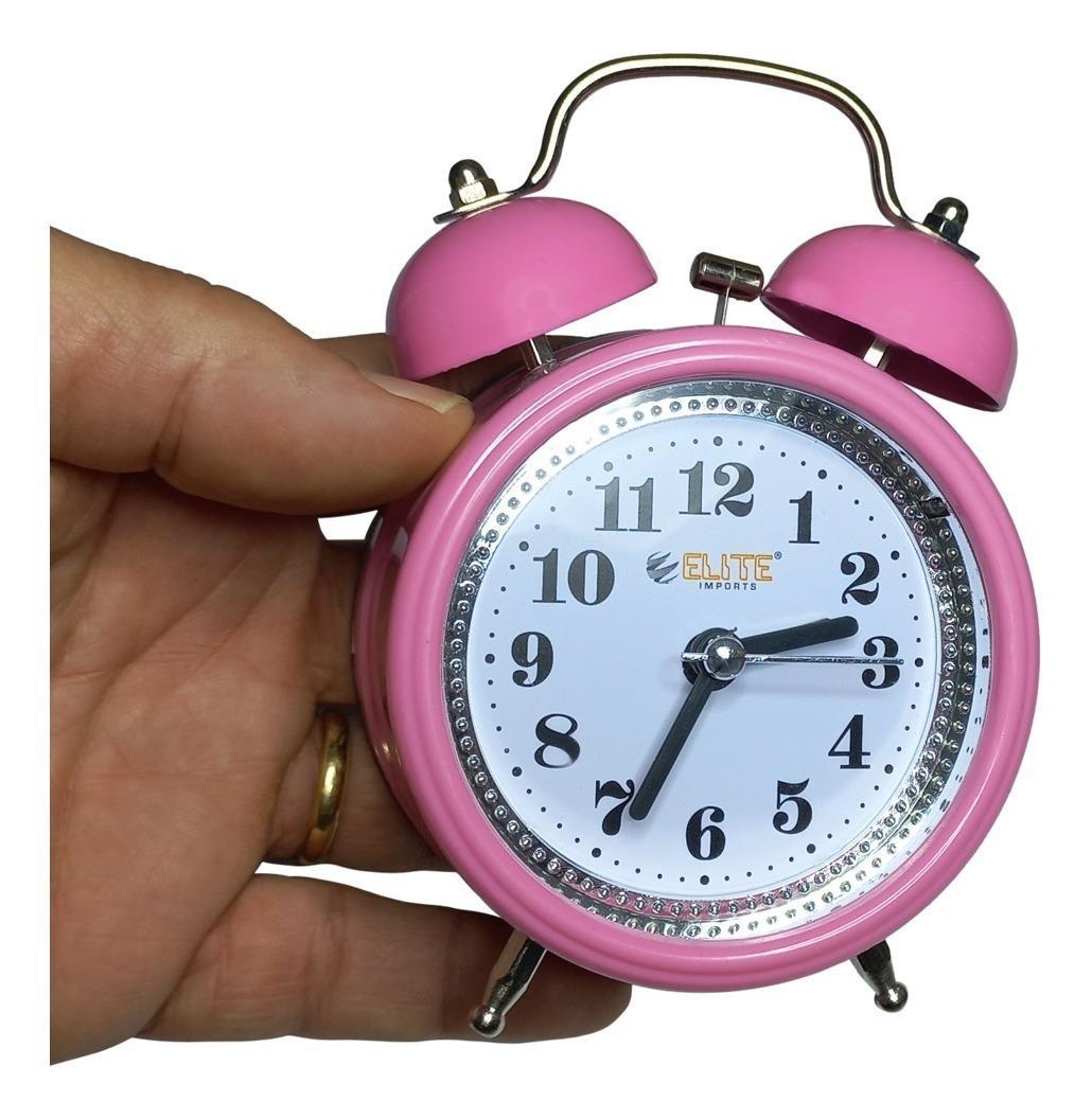 Miniatura Relógio Despertador Analógico Retrô Vintage Cor Rosa
